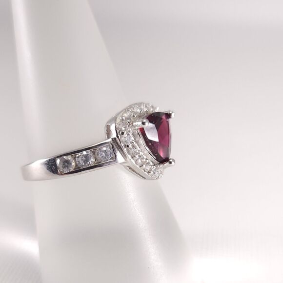 Garnet Trillion Ring with CZ SIZE 7-1/2 - Picture 7 of 11